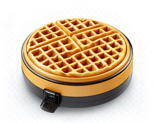 Round waffle in a black waffle maker, ready for breakfast