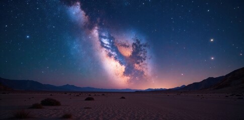 Obraz premium Milky Way and starry sky over a vast, desolate landscape, landscape, stars