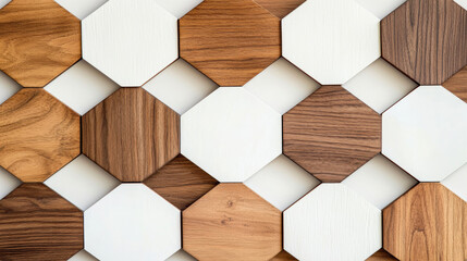 Beautiful geometric pattern. Wood tones and white shapes interlock delightfully