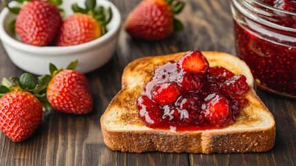 Strawberry preserves shine on toast, making breakfast delightful and visually appealing