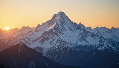 Obraz premium Majestic Snow-Capped Mountain Peak at Sunrise in Alpine Landscape