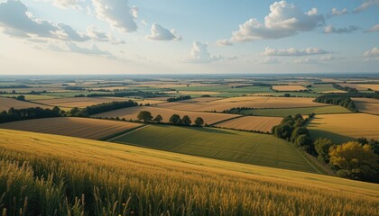 Scenic Golden Fields Under Soft Cloudy Sky at Dusk