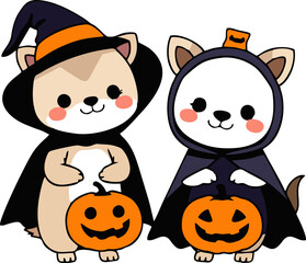 Cute Halloween Animals in Costume - Cartoon Style