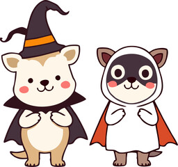 Cute Halloween Animals in Costume - Cartoon Style