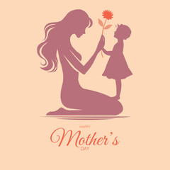 Mother Receiving Flower from Daughter Silhouette Happy Mothers Day