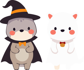 Cute Halloween Animals in Costume - Cartoon Style