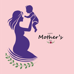 Pregnant Mother Holding Baby Silhouette Happy Mothers Day