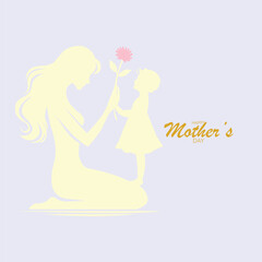 Loving Mother and Daughter Silhouette with Flower on Mother's Day