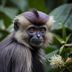Obraz premium Captivating Calm: A Purple-Faced Langur in Vibrant Detail