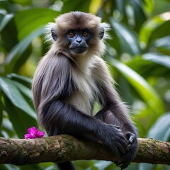 Obraz premium Tranquility in the Tropics: A Purple-faced Langur Amidst Lush Foliage