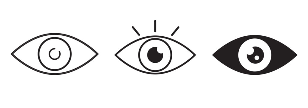 Eye icon set. Look and vision outline symbols. Open  eye icons isolated on white background. Vector illustration. Variety Eye Symbol.