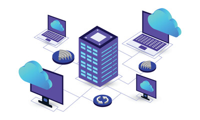 Computer network management isometric concept