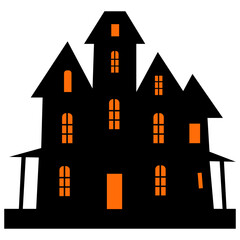 Silhouette of Spooky Haunted House Halloween. Flat Vector Illustration.