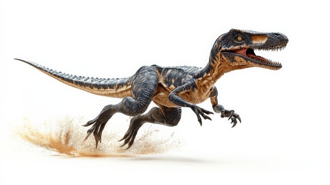 A Troodon dodging an attack, tactical battle stance, highly detailed, isolated on white background