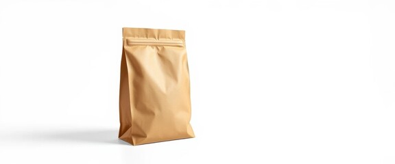 Brown craft paper bag, stand-up pouch mockup Isolated on white, clipping path included, rustic, shop