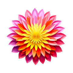 Obraz premium Symmetrical Radial Flower Pattern - Vibrant Gradient Petals in Flat Vector Art Style on White Background.
