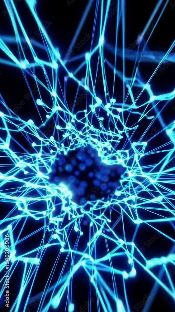 Poster dynamic blue network: pulsating energy web in abstract digital space