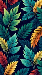 Vibrant tropical palm leaf pattern in vivid colors, decor, backdrop