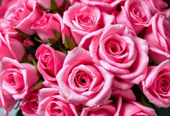 Close-up of a lush bouquet of pink roses, showcasing velvety petals and vibrant color, rose petals, bloom