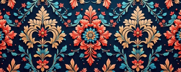 Elegant damask seamless pattern with intricate floral motifs and ornate details , damask, textures