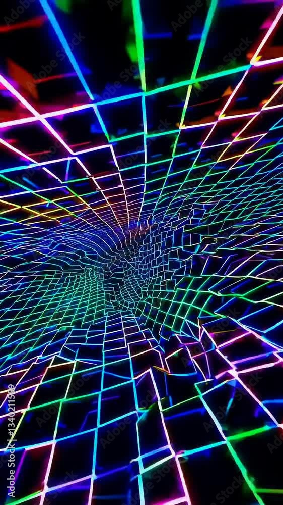Wall mural mesmerizing vortex of colorful neon light grid in motion
