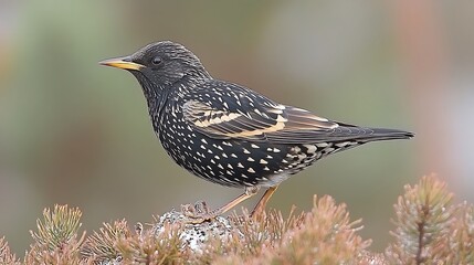 Spotty bird perched on a branch.