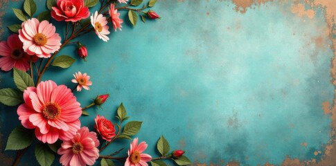 Distressed Floral Wall Backdrop with Vintage Touches, floral arrangements, floral wall