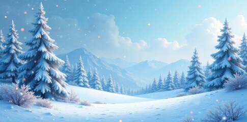 Fototapeta premium Delicate snowflake border surrounding a serene winter landscape illustration, ice, frosty