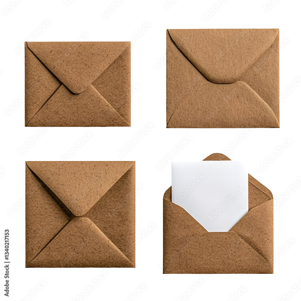 Poster a collection of brown envelopes in different states sealed opened and one with a white paper slippin