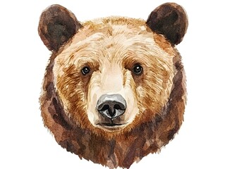 Fototapeta premium Watercolor Brown Bear Portrait Wildlife Animal Head Nature Art