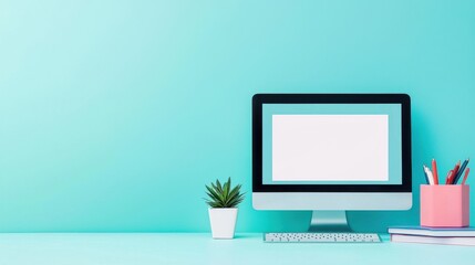 Modern Desktop Setup with Blank Screen and Minimalist Decor