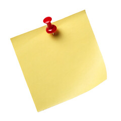 Yellow Sticky Note with Red Thumbtack Isolated on White Background
