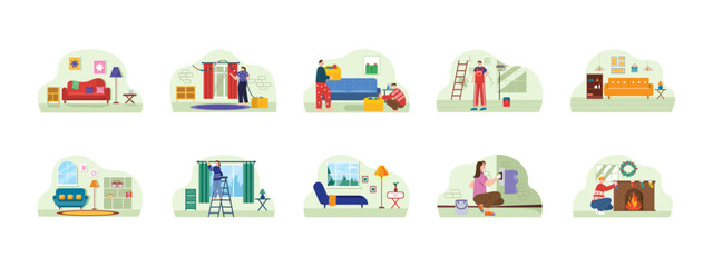 Obraz premium Home Decor set illustration. Flat vector illustration concept