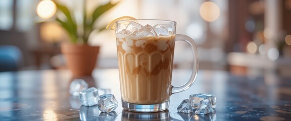 Iced Coffee Latte, Lemon, Ice Cubes - Summer drinks