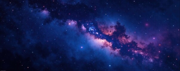 Naklejka premium Dark velvet sky filled with twinkling celestial bodies, infinite vastness, cosmic wonder, space, night sky, galaxies