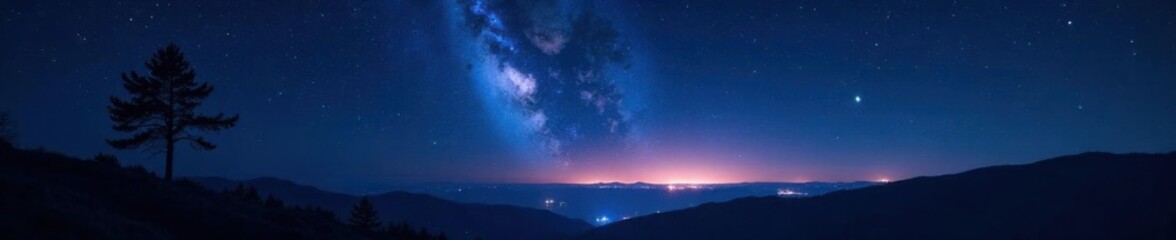 Fototapeta premium Dark night sky with numerous stars and galaxy lights in the distance , night, nebula