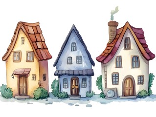 Watercolor Cute Houses  Cottagecore  Fairytale Village