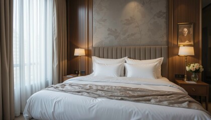 Luxurious Hotel Room, Beige & White Bed -  Luxurious Hotel Room Int.