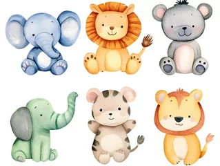 Adorable Watercolor Safari Animals  Elephant  Lion  Tiger  Bear