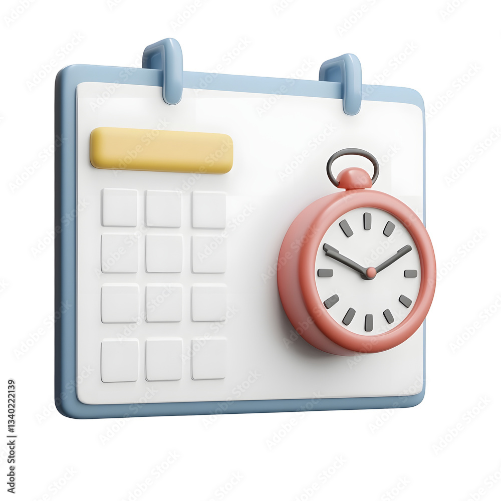 Aufkleber A sleek and professional 3D calendar icon featuring a red clock illustrating the importance of time planning and event organization for business and personal productivity