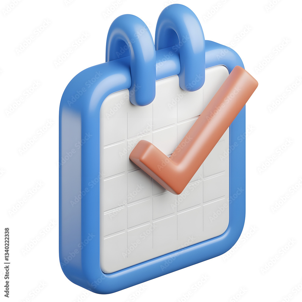 Leinwandbilder stylized 3d calendar icon in a cool blue tone with a large checkmark symbol representing completed t