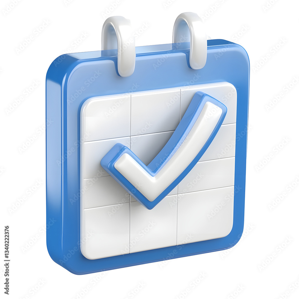 Leinwandbilder A sleek and modern 3D blue calendar icon with a prominent checkmark visually representing task completion and scheduling isolated on a transparent background