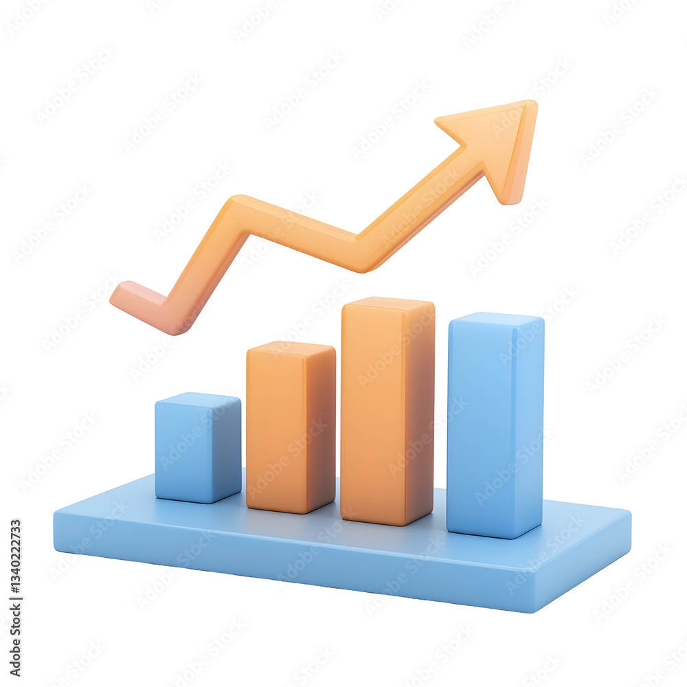 Poster A 3D bar chart depicting an upward trend in data with an arrow pointing to indicate growth or progress