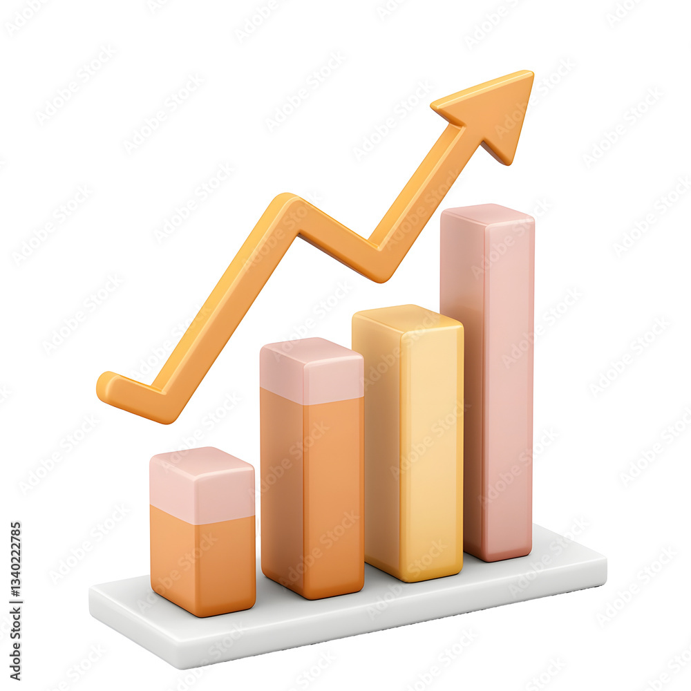 Poster A 3D bar graph depicting an upward trend in business performance represented by an orange arrow pointing upwards