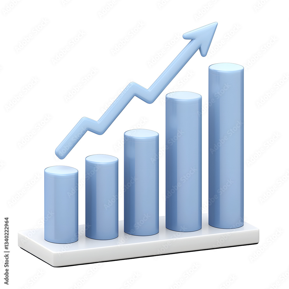 Aufkleber A detailed 3D bar graph chart with an upward pointing arrow indicating positive trends and market growth over time