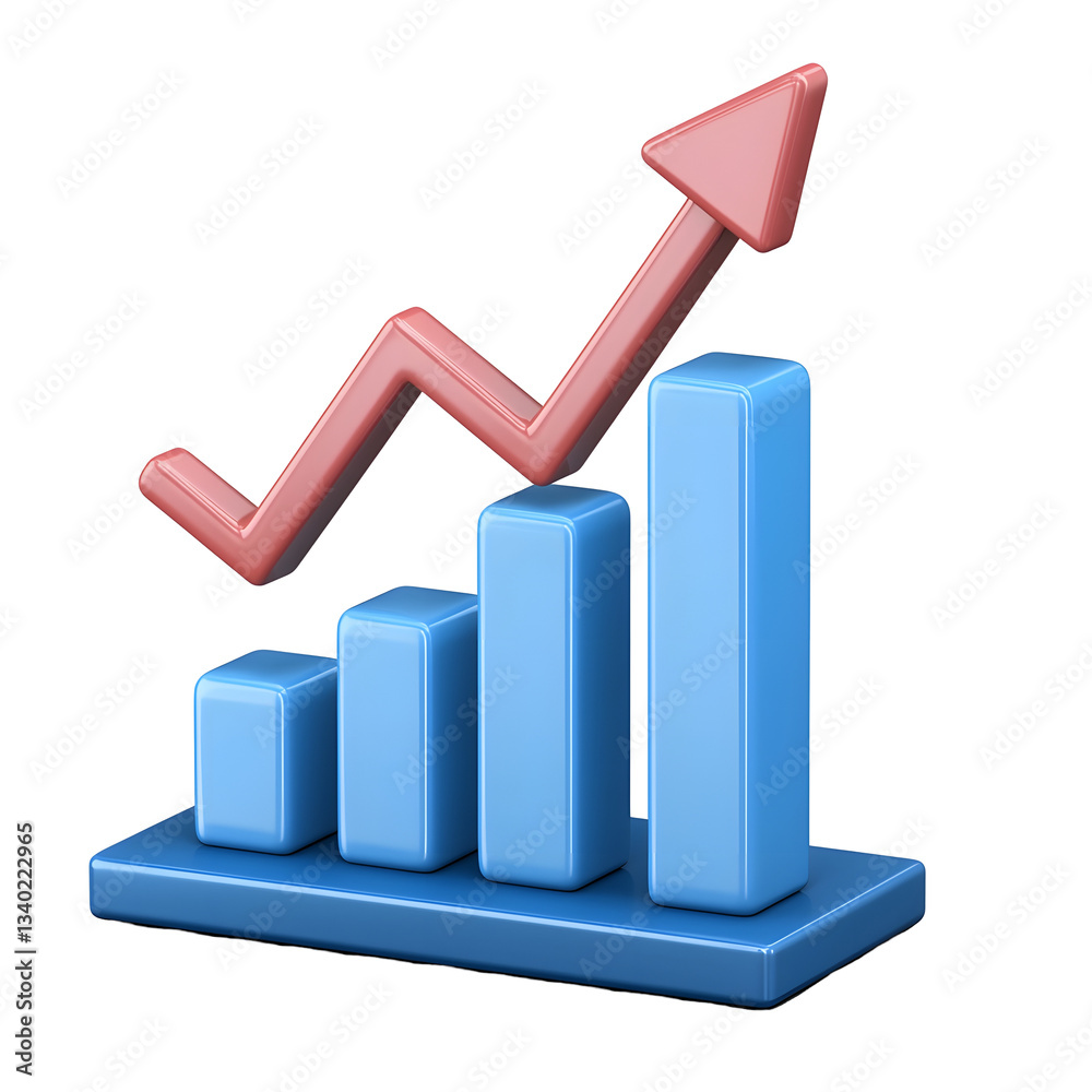Poster A sleek and modern 3D bar graph with an upward trending arrow representing financial progress and growth over time