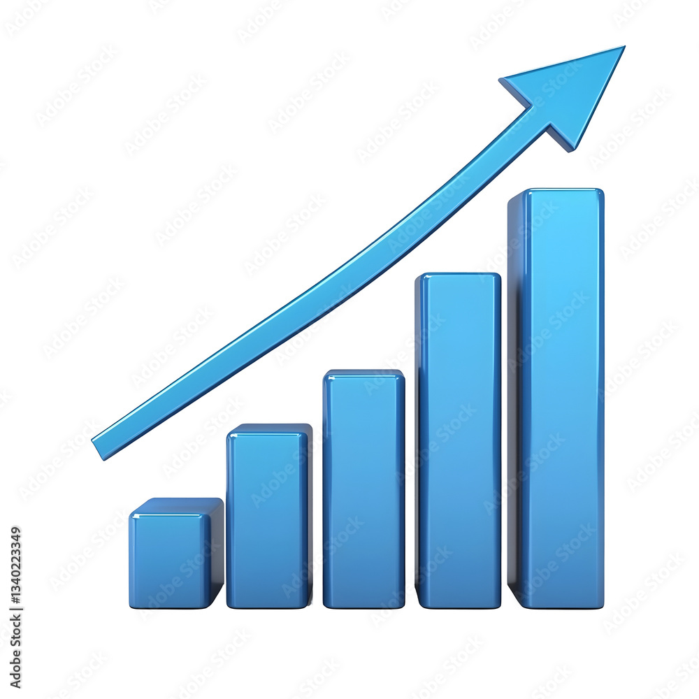 Poster a polished 3d bar graph showing an upward trend in business performance and economic growth