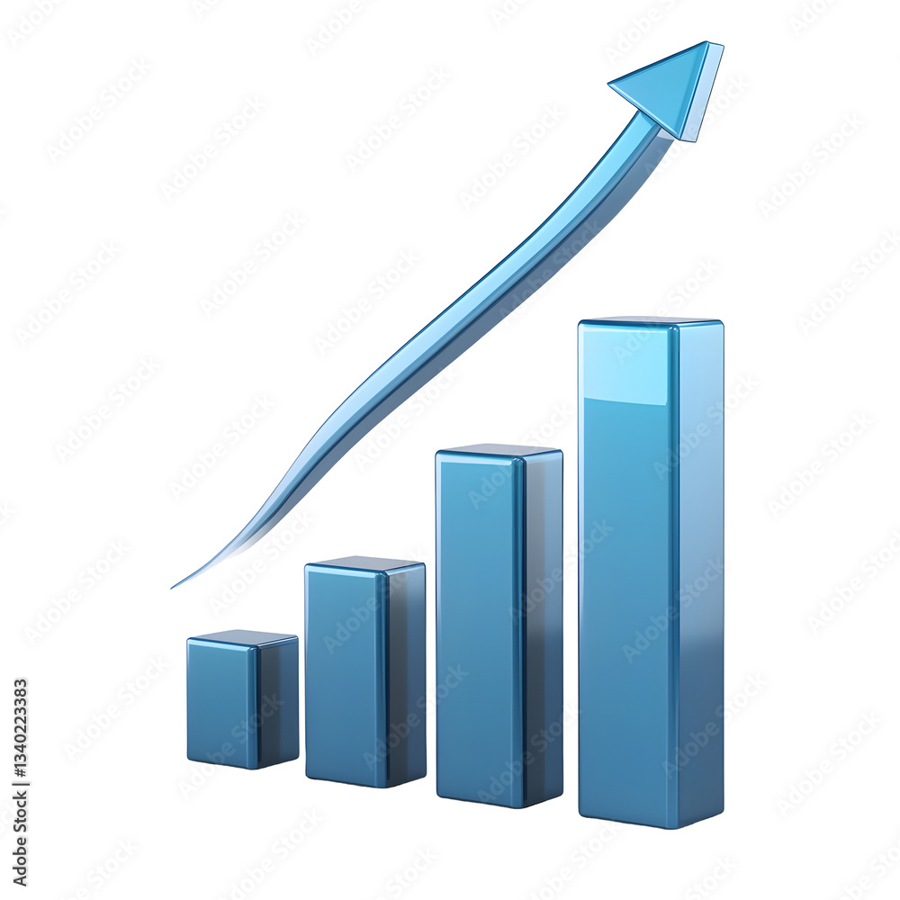 Aufkleber A sleek and polished 3D bar graph with an upward trending arrow symbolizing positive business performance and growth