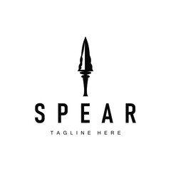 spear logo illustration concept, simple minimalist hunting tool design vintage old retro silhouette symbol template