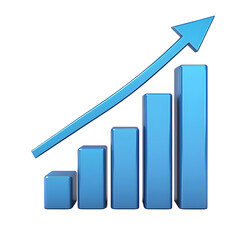 A polished 3D bar graph showing an upward trend in business performance and economic growth